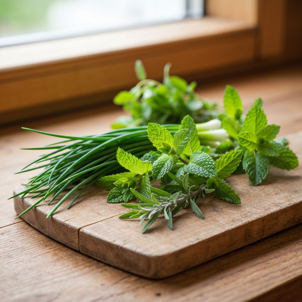 Frische Kräuter auf Holz
